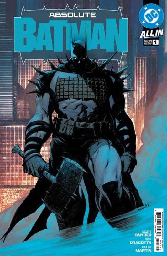 Cover of Absolute Batman #1 featuring a stylized illustration of the character Batman with a dark, moody background.